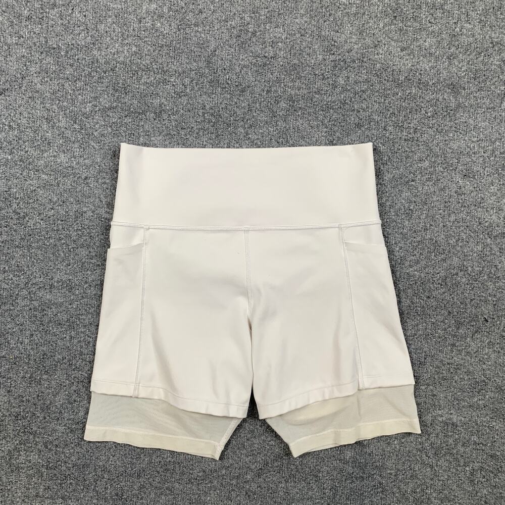 Athleta Shorts Women M Medium White Mesh Me Up High Waisted Stash Pockets PullOn - Picture 2 of 12